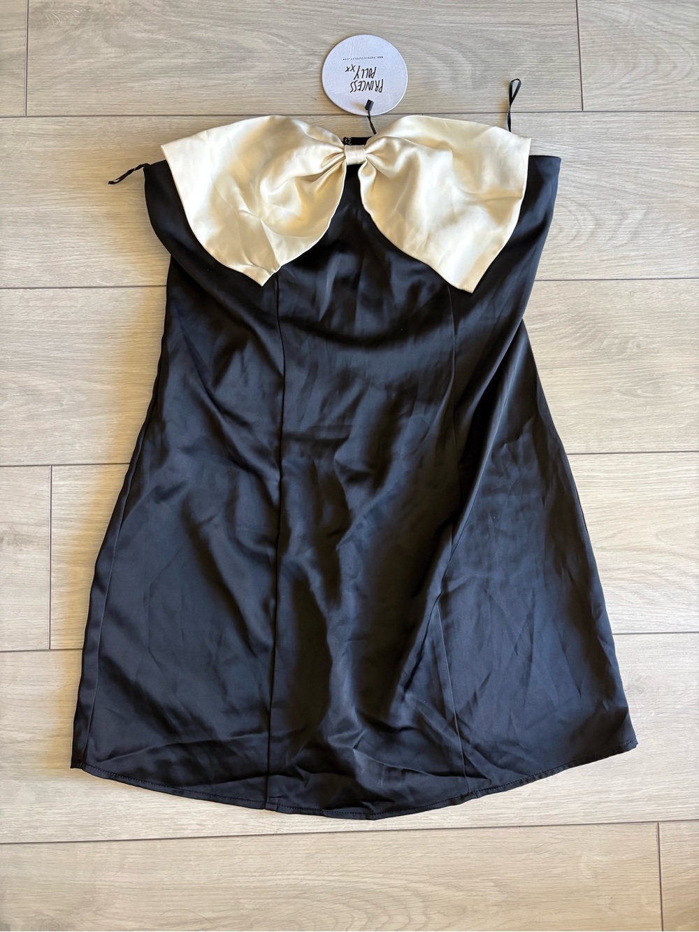 Princess Polly Black Strapless Mini Dress with Cream Bow